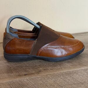 Aravon by New Balance Brown Leather Slip On Comfort Shoes Vibram Sole size 7